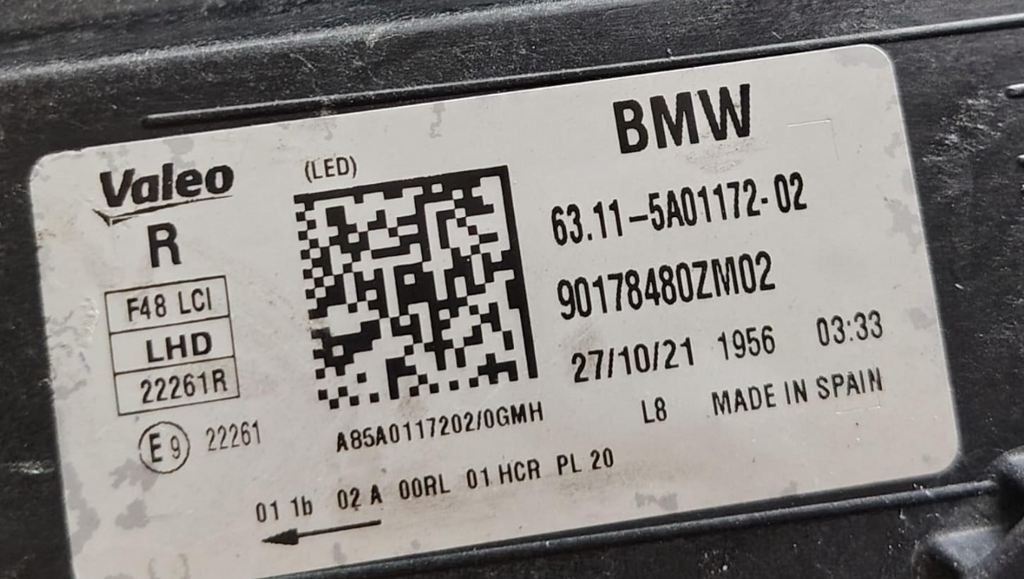 FARO DELANTERO RH, BMW X1 F48, 2019 #63115A0117202