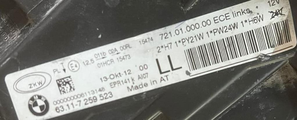 FARO DELANTERO LH, BMW, F31,2011 #7210100000